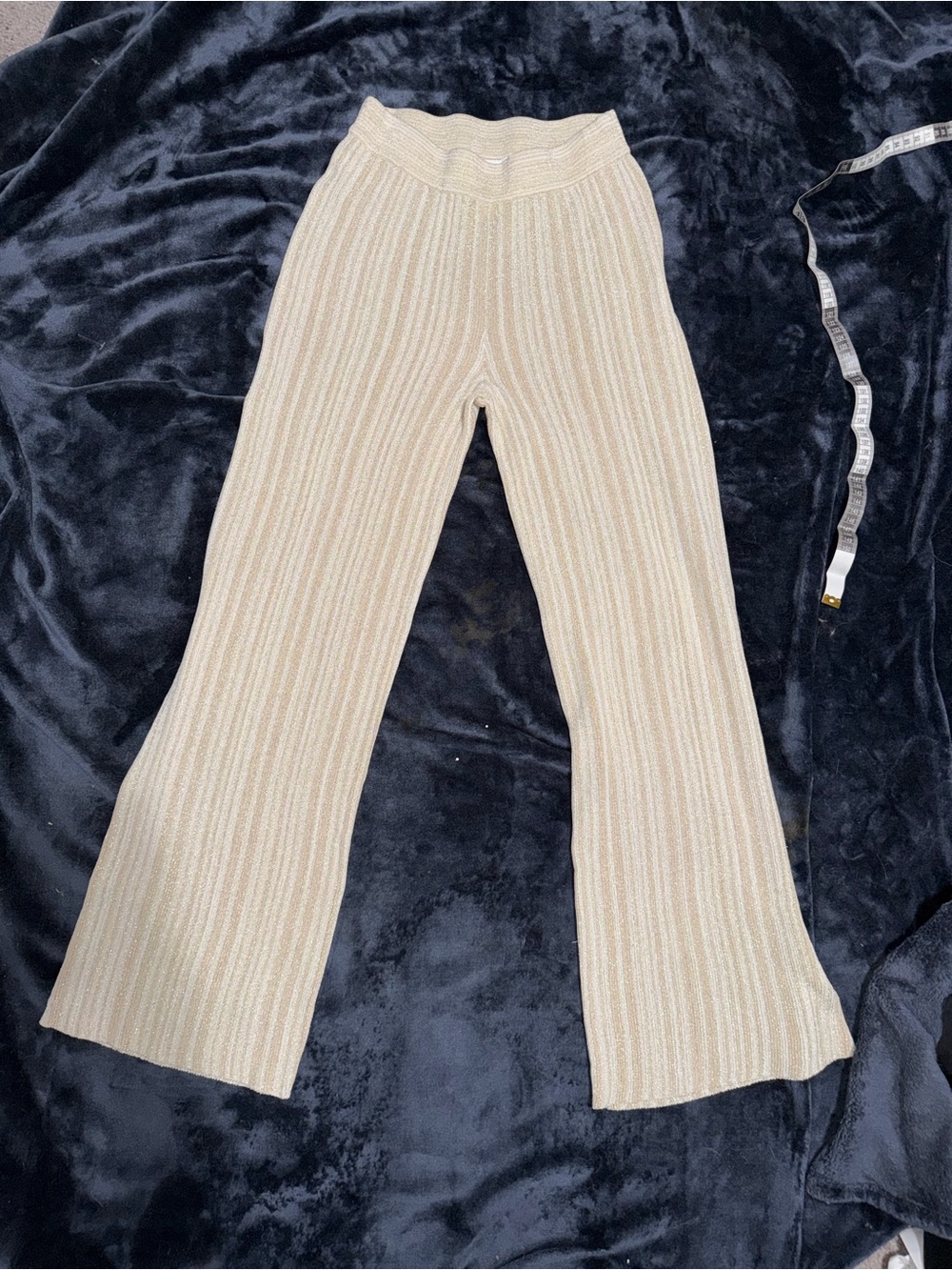 House of Harlow Cream Ribbed Wide-Leg Knit Pants